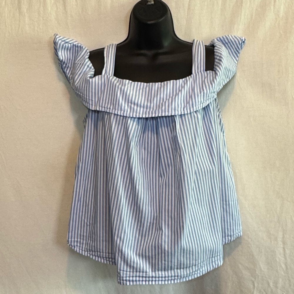 G-21โ Crown & Ivy Blue & White Stripe Ruffle Cold Shoulder Summer Blouse Size S